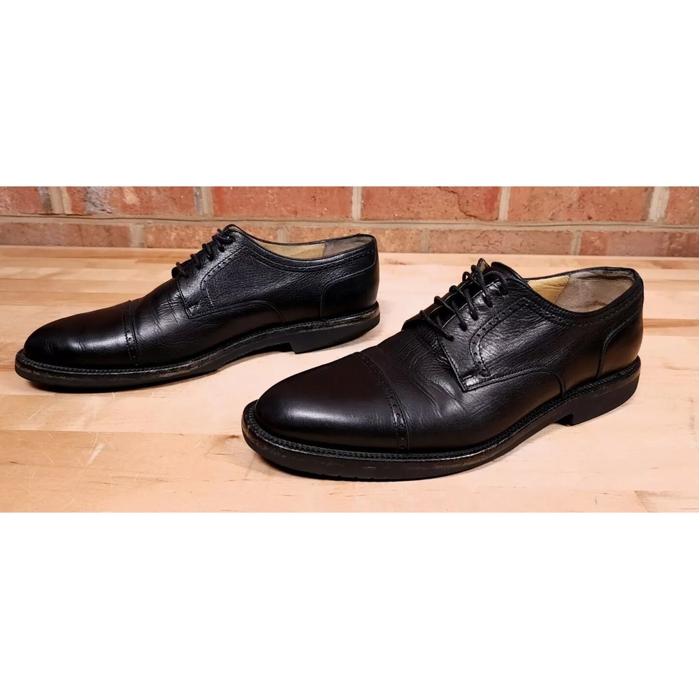 Martin Dingman Italy Black Leather  Oxford Cap Toe Shoes Mens‎ 8.5 D Vibram
